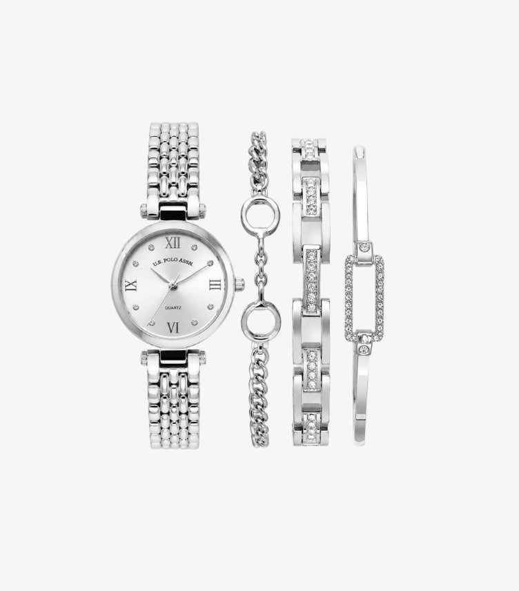 U.S. POLO ASSN. SILVER WATCH & BRACELET GIFT SET