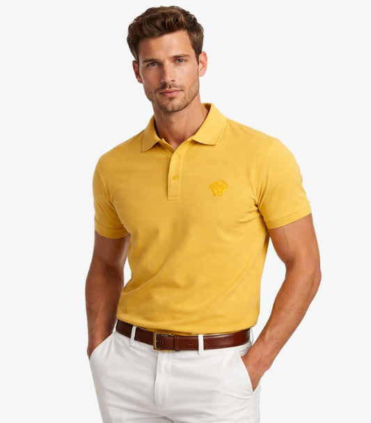 VERSACE MEN'S MUSTARD YELLOW POLO T-SHIRT