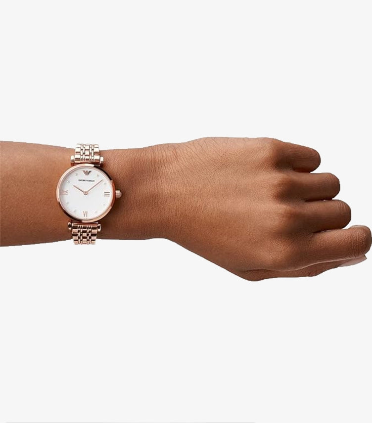 EMPORIO ARMANI GIANNI T-BAR ROSE GOLD STAINLESS STEEL WATCH - AR11267