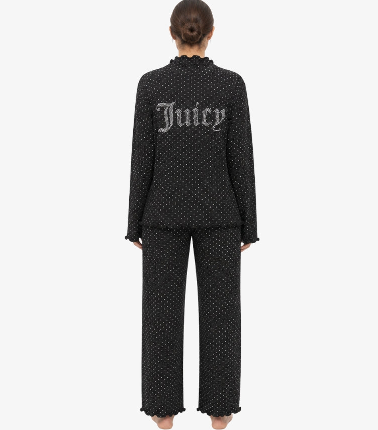 Back view of Juicy Couture women's polka dot pajama set featuring signature logo detail on the back.