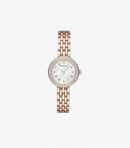 EMPORIO ARMANI ROSE GOLD STAINLESS STEEL WHITE DIAL QUARTZ WATCH - AR 11355
