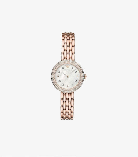EMPORIO ARMANI ROSE GOLD STAINLESS STEEL WHITE DIAL QUARTZ WATCH - AR 11355