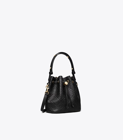 TORY BURCH T MONOGRAM PEBBLED BUCKET BAG