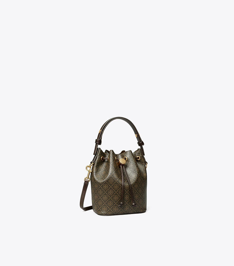 TORY BURCH T MONOGRAM COATED CANVAS MINI BUCKET BAG