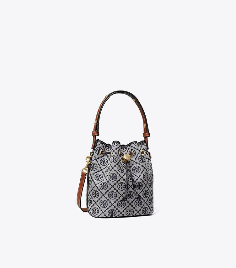 TORY BURCH T MONOGRAM PEBBLED BUCKET BAG