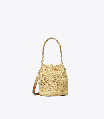 TORY BURCH T MONOGRAM PEBBLED BUCKET BAG