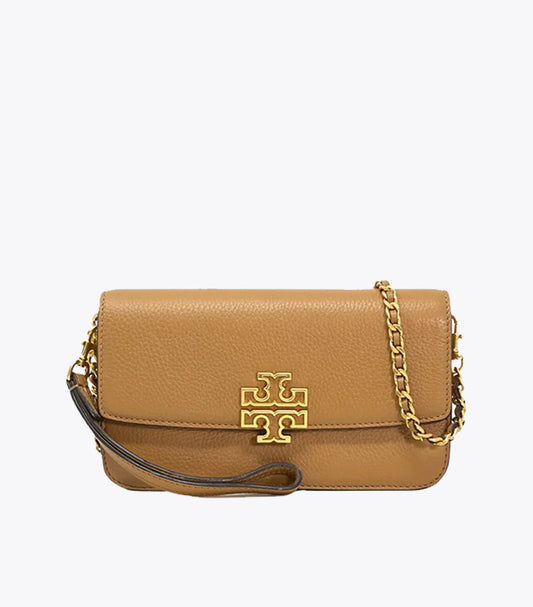TORY BURCH BRITTEN LEATHER CHAIN WALLET WITH WRISTLET CROSSBODY