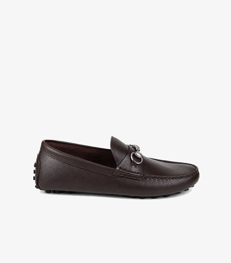 Gucci Horsebit driving loafer dark brown leather right side profile view
