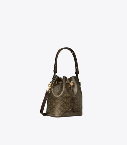 TORY BURCH T MONOGRAM PEBBLED BUCKET BAG