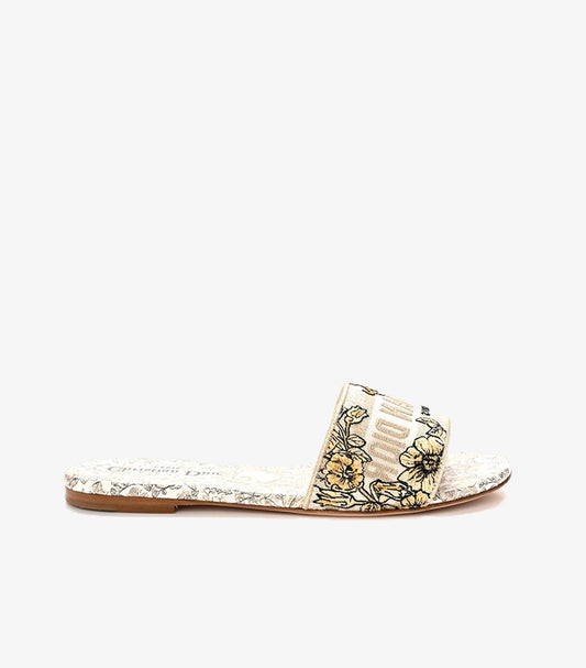 CHRISTIAN DIORCOTTON STRASS MILLEFIORI EMBROIDERED DWAY SLIDE SANDALS