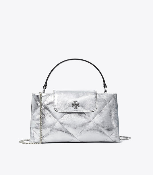 TORY BURCH KIRA DIAMOND QUILT METALLIC TOP-HANDLE BAG