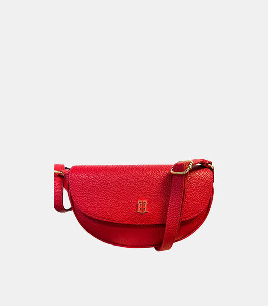 TOMMY HILFIGER WOMEN’S CROSSBODY BAG – RED PEBBLED LEATHER LOOK