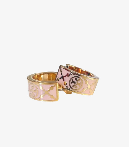 TORY BURCH KIRA ENAMEL LOGO HOOP EARRINGS – PINK & GOLD
