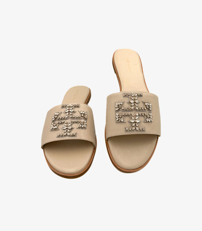 TORY BURCH WOMEN’S EMBELLISHED LOGO SLIDE