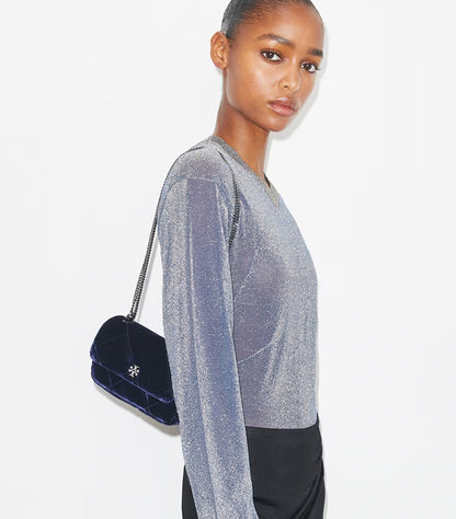 TORY BURCH MINI KIRA DIAMOND QUILT VELVET PAVÉ FLAP BAG