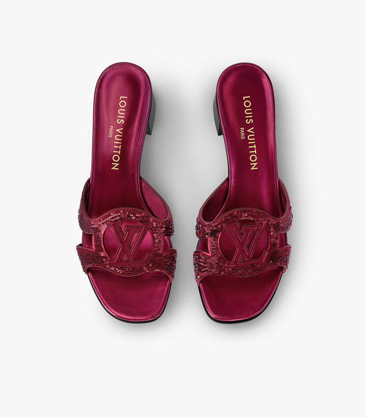 LOUIS VUITTON EMBELLISHED LOGO SLIDE HEELS