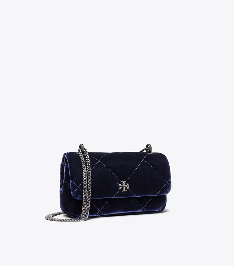 TORY BURCH MINI KIRA DIAMOND QUILT VELVET PAVÉ FLAP BAG