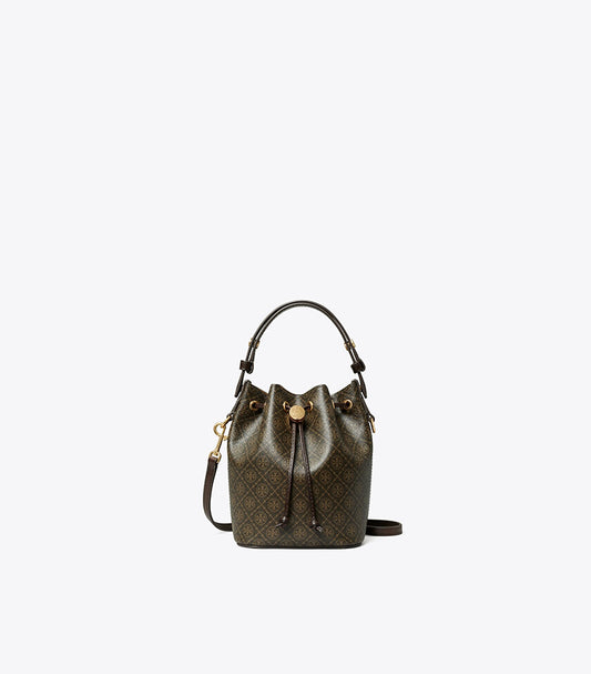 TORY BURCH T MONOGRAM COATED CANVAS MINI BUCKET BAG