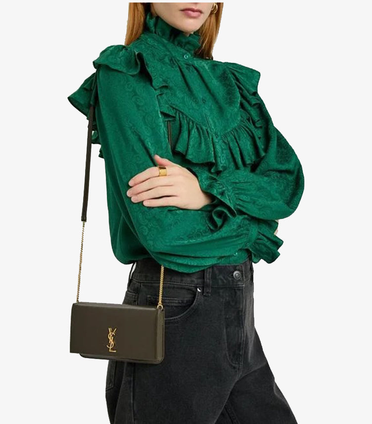 SAINT LAURENT GRAY LOGO SAFFIANO LEATHER CLUTCH