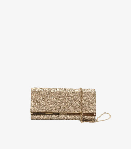 JIMMY CHOO GLITTER FABRIC MILLA CHAIN CLUTCH
