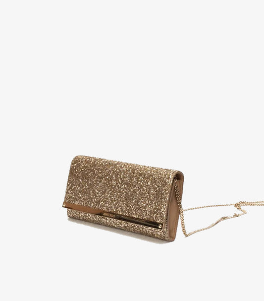 JIMMY CHOO GLITTER FABRIC MILLA CHAIN CLUTCH