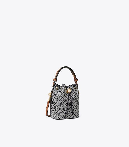 TORY BURCH T MONOGRAM COATED CANVAS MINI BUCKET BAG