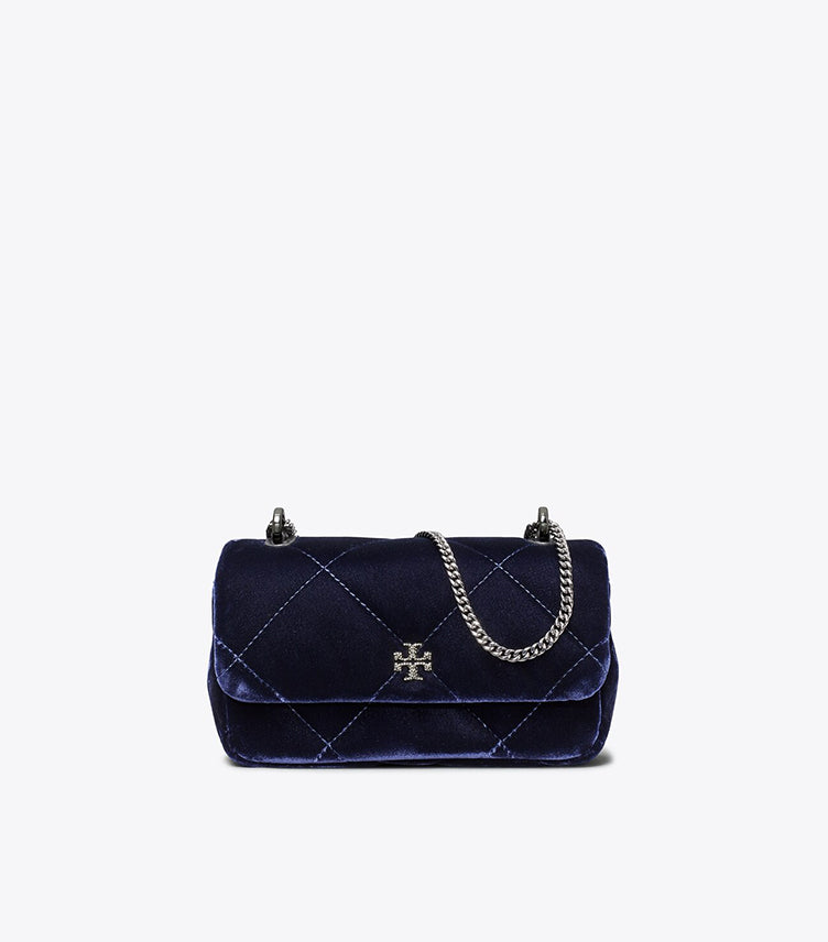 TORY BURCH MINI KIRA DIAMOND QUILT VELVET PAVÉ FLAP BAG