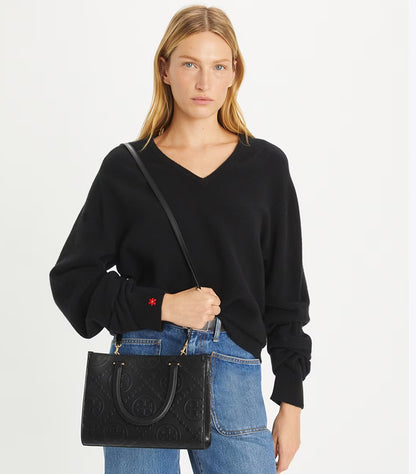 TORY BURCH T MONOGRAM TOP-HANDLE EMBOSSED TOTE