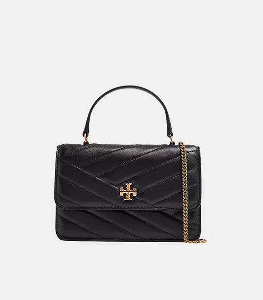 TORY BURCH MINI KIRA CHEVRON TOP HANDLE CHAIN WALLET BLACK 152356