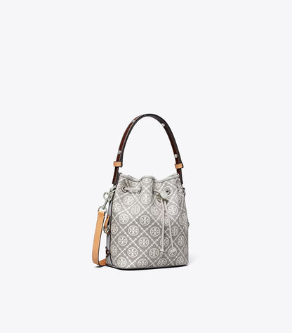 TORY BURCH T MONOGRAM PEBBLED BUCKET BAG