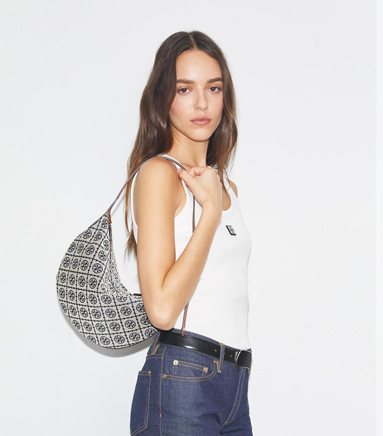 TORY BURCH T MONOGRAM DENIM SMALL BALLOON BAG