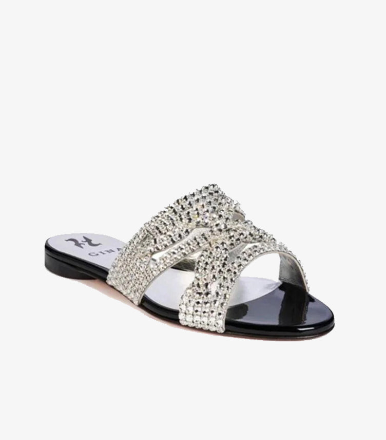 GINA CRYSTAL-EMBELLISHED WOMEN’S SLIDE SANDALS – BLACK