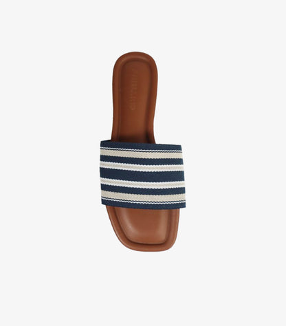 PRIMARK WOMEN’S STRIPED SLIDE SANDALS – NAVY & BROWN