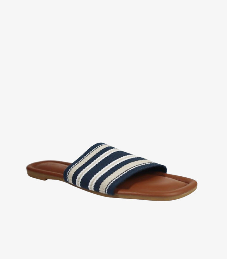 PRIMARK WOMEN’S STRIPED SLIDE SANDALS – NAVY & BROWN
