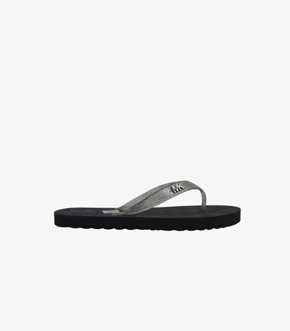 MICHAEL KORS BLACK MONOGRAM FLIP FLOPS WITH GLITTER STRAP