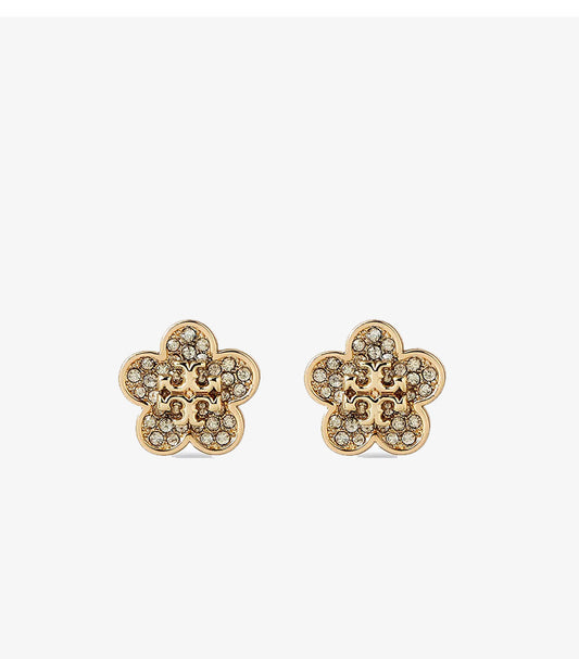 TORY BURCH KIRA PAVE FLOWER STUD EARRINGS