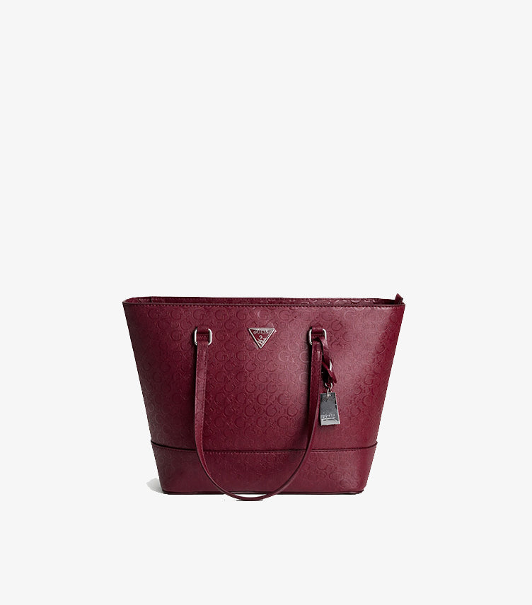 GUESS WOMEN’S TOTE BAG – BURGUNDY EMBOSSED LOGO DESIGN
