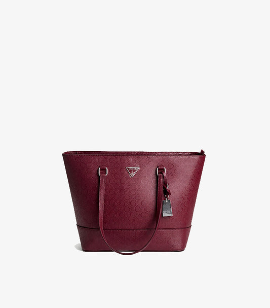 GUESS WOMEN’S TOTE BAG – BURGUNDY EMBOSSED LOGO DESIGN