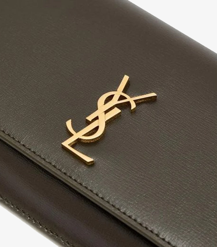 SAINT LAURENT GRAY LOGO SAFFIANO LEATHER CLUTCH