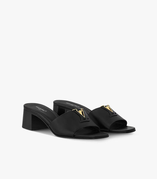 LOUIS VUITTON LV LOGO BLOCK HEEL MULES – BLACK
