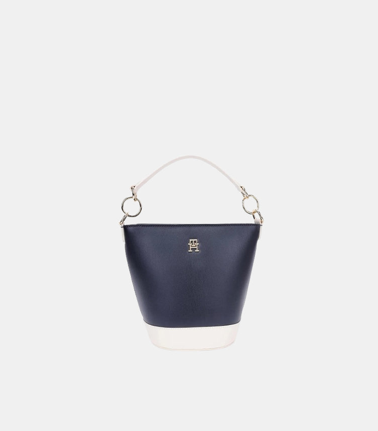 TOMMY HILFIGER WOMEN’S BUCKET SHOULDER BAG – NAVY & WHITE COLOR-BLOCK
