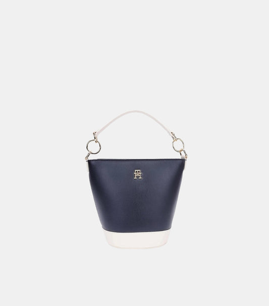 TOMMY HILFIGER WOMEN’S BUCKET SHOULDER BAG – NAVY & WHITE COLOR-BLOCK