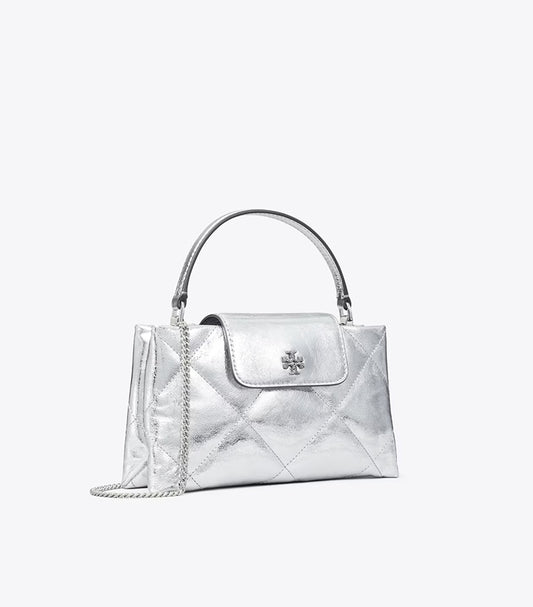 TORY BURCH KIRA DIAMOND QUILT METALLIC TOP-HANDLE BAG