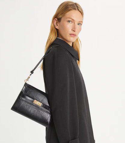 TORY BURCH LEE RADZIWILL CROC-EMBOSSED SHOULDER BAG