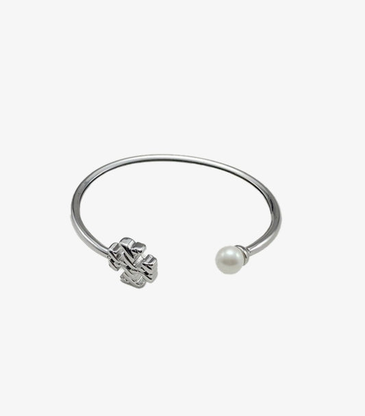 TORY BURCH FLOWER CUFF IN SILVER-TONE BRACELET