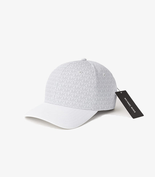 MICHAEL KORS MK LOGO SIGNATURE HAT WHITE MK GRAY LOGO PRINT STRETCH COTTON BASEBALL CAP