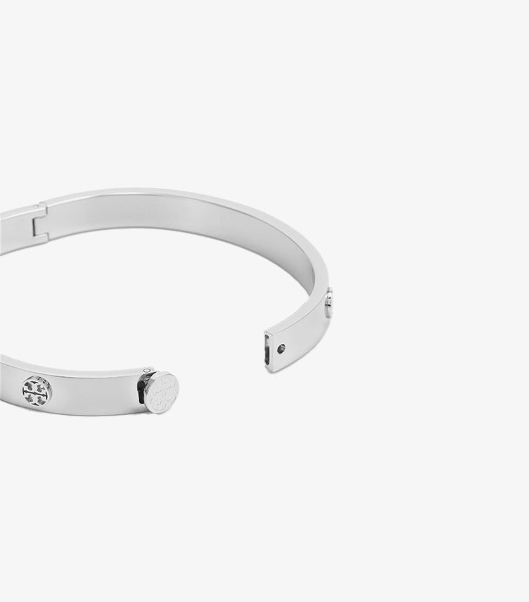 TORY BURCH SILVER TONE LOGO BANGLE