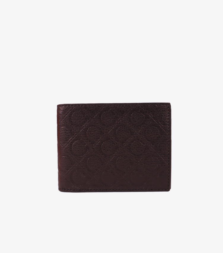 FERRAGAMO MEN’S GANCINI EMBOSSED LEATHER BIFOLD SMALL WALLET