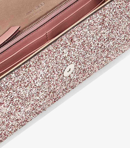 Interior of Jimmy Choo glitter clutch bag