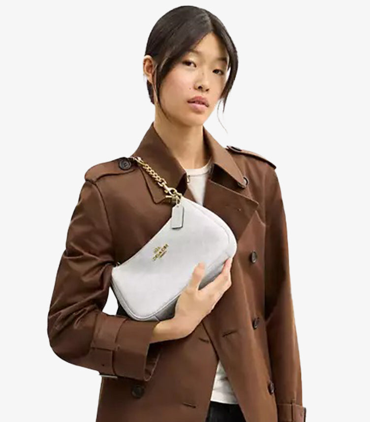 Female Model Wearing Coach Teri Shoulder Bag in Signature Canvas